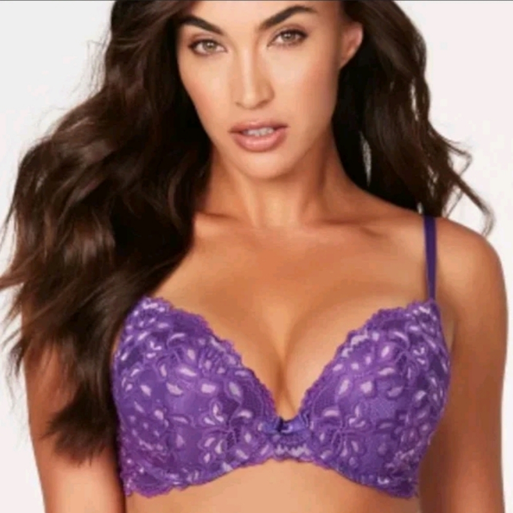 Frederick's of Hollywood Jessica Lace Push-up Bra 32DD - Purple